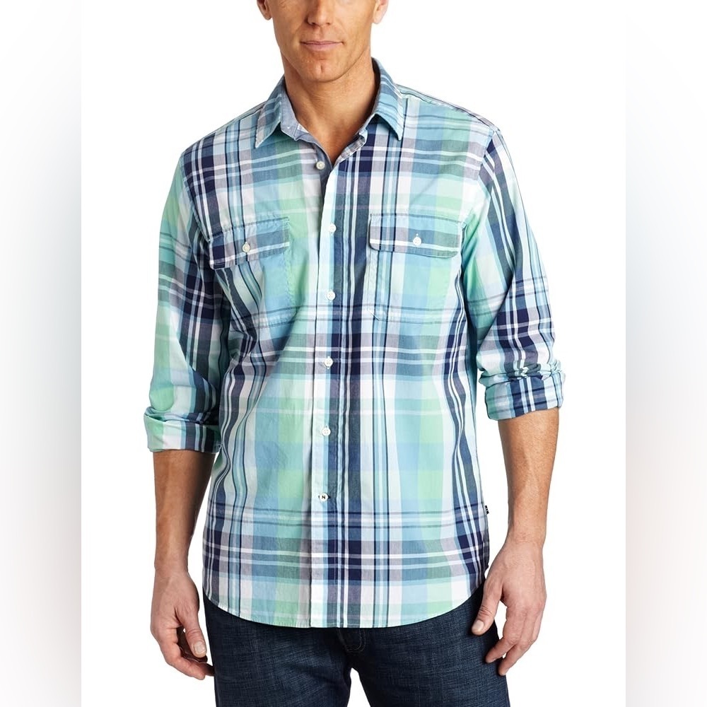 NAUTICA Large Scale Plaid Long Sleeve Button Down